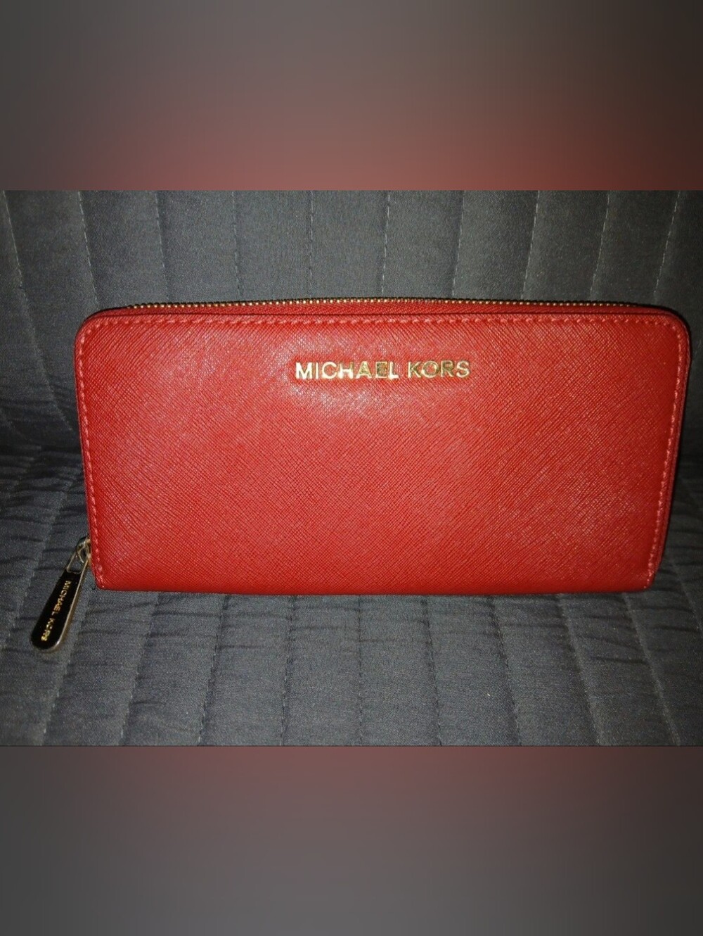 red Michael Kors Jet Set Travel Saffiano leather zip-around wallet
